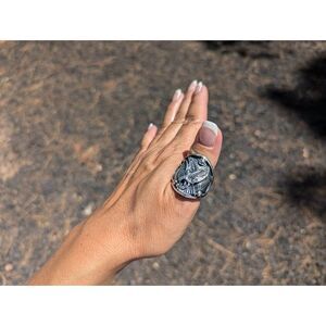 Native American Sterling Silver Overlay Ring Eagle 3D Design Jewelry Sz 10.5US**